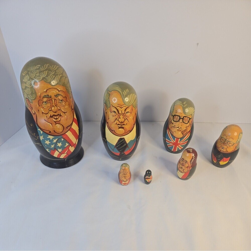 vintage Presidents Nesting Dolls Hand-Painted 7pzas